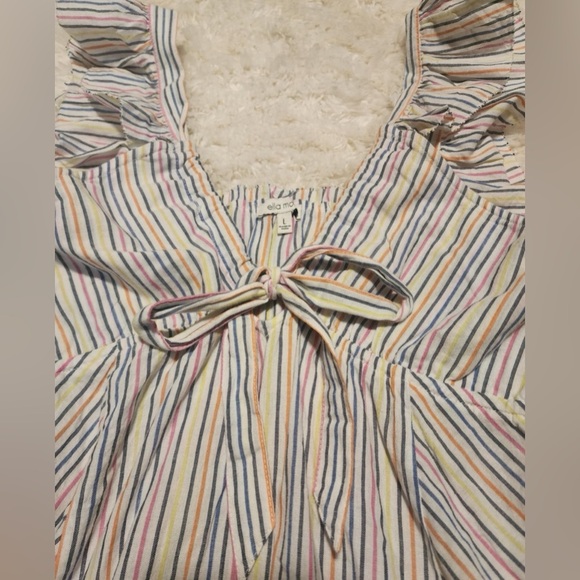 Ella 2 way Multicolored Stripe Carol Ruffle Sleeve Women's Sz. Large EUC - Picture 4 of 8